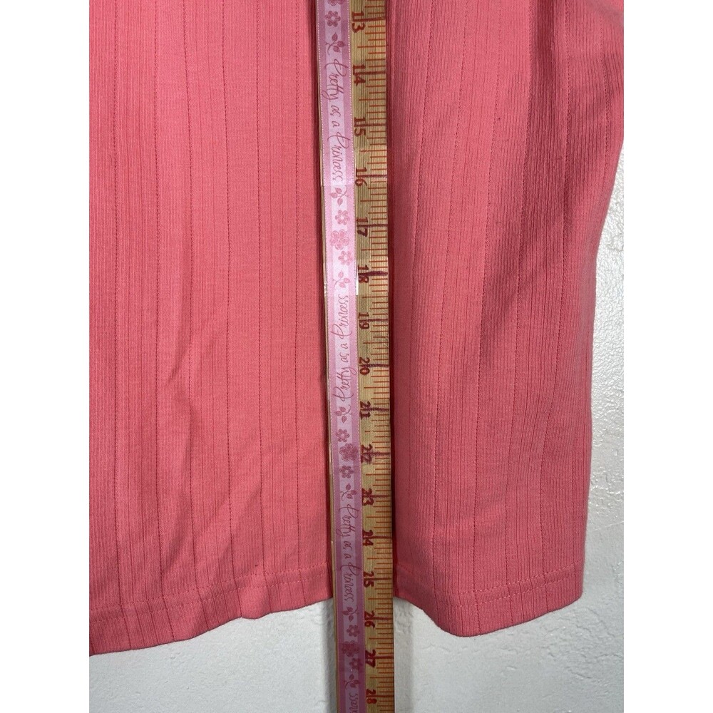 Basic Editions Women’s XL Pink Ribbed Cotton Henley Top Short Sleeve Floral - Picture 8 of 8